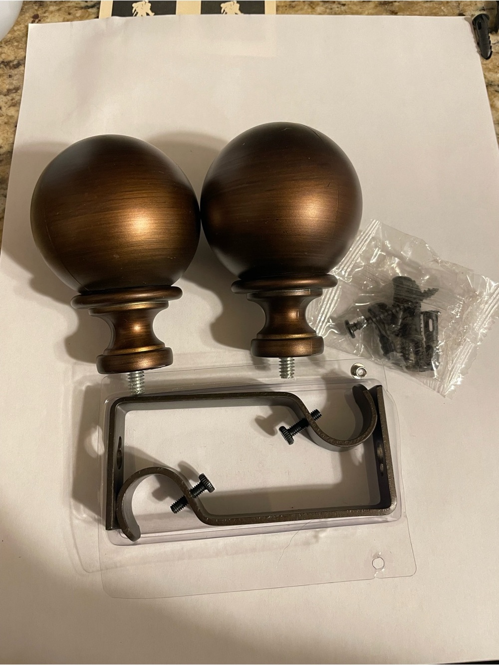 Bronze Ball Curtain Rod Finials with Brackets